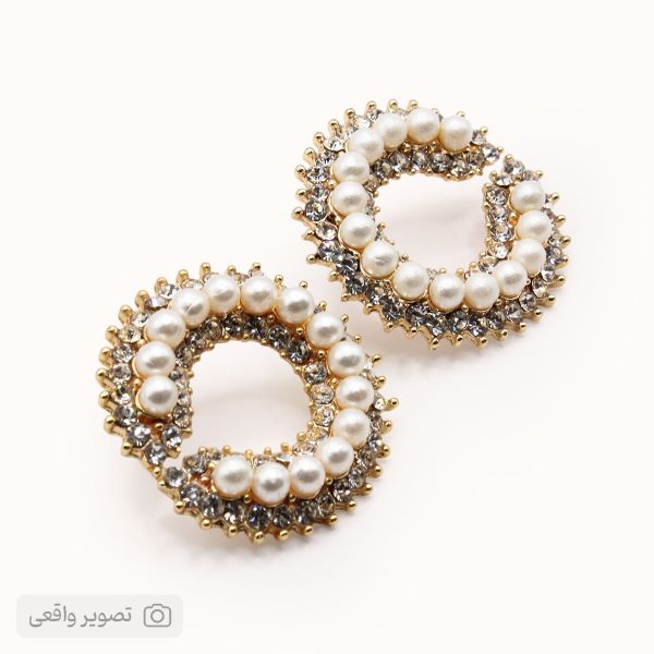 گوشواره مروارید نگین‌دار حلقه‌ای
