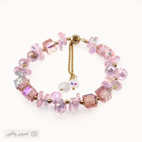 دستبند دخترانه کریستالی طرح سواروسکی (صورتی) | فروشگاه اینترنتی زابزبا