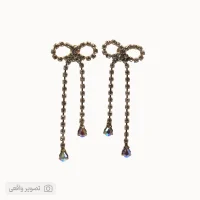 گوشواره پاپیونی دخترانه مدل آویزدار نگینی | فروشگاه اینترنتی زابزبا