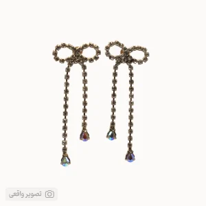 گوشواره پاپیونی دخترانه مدل آویزدار نگینی | فروشگاه اینترنتی زابزبا