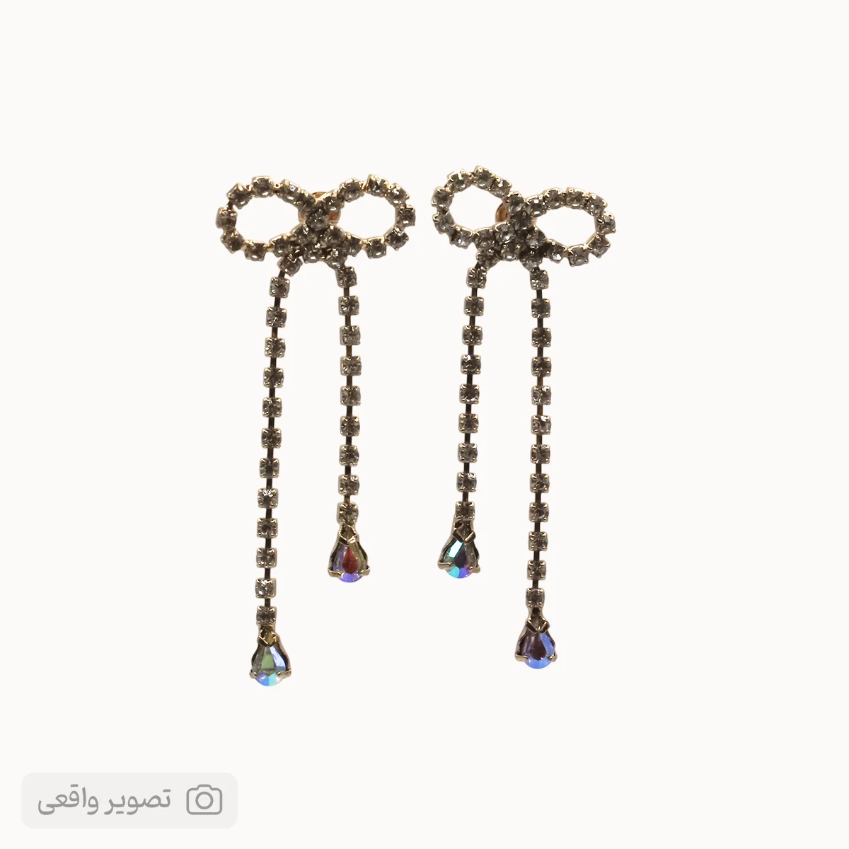گوشواره پاپیونی دخترانه مدل آویزدار نگینی | فروشگاه اینترنتی زابزبا