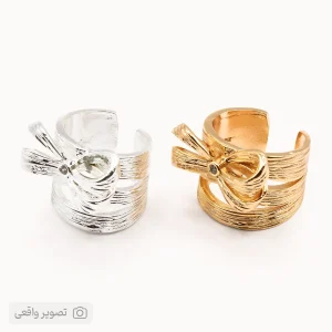 انگشتر زنانه پهن طرح پاپیون بافت‌دار