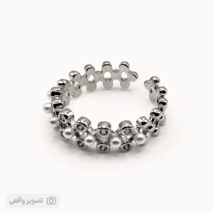انگشتر زنانه نگین‌دار مرواریدی زیگزاگ