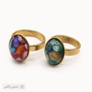 انگشتر دخترانه رنگی مدل نگین بیضی سنگی
